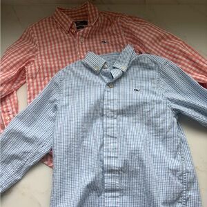 Vineyard Vines Boys Gingham Shirts - Blue and Coral 4T